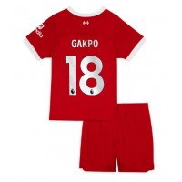 Fotbalové Dres Liverpool Cody Gakpo #18 Dětské Domácí 2023-24 Krátký Rukáv (+ trenýrky)